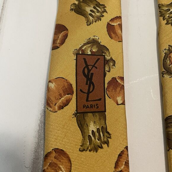 Vintage Yves Saint Laurent YSL 100% Silk Neck Tie Gold Yellow Hazelnut RARE NWT - Picture 6 of 12